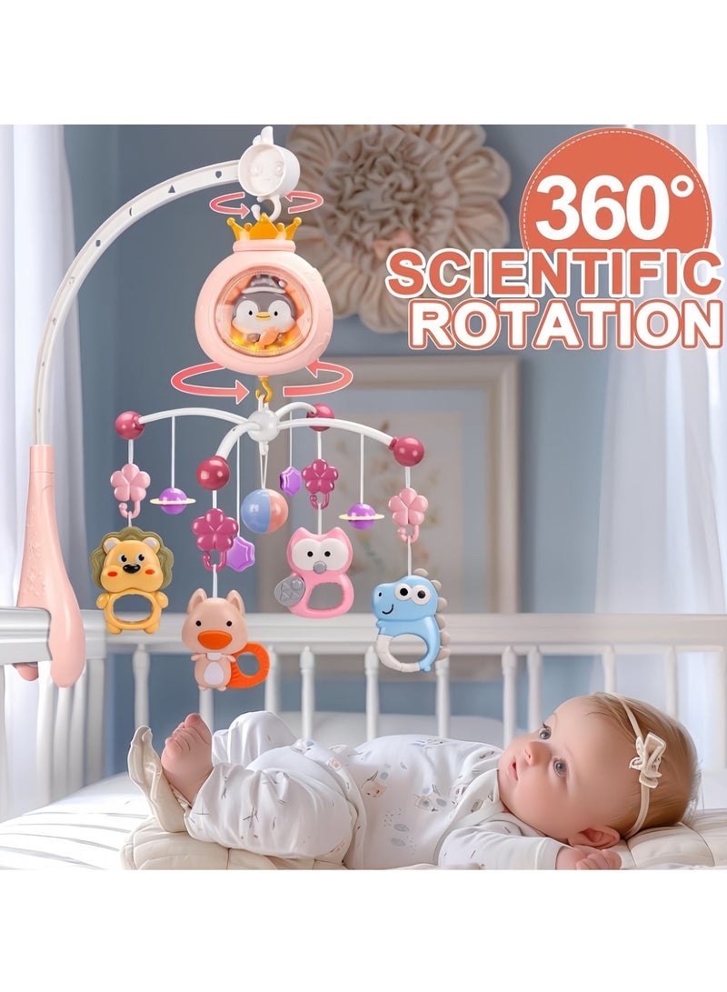 لعبة سرير الأطفال المتحركة مع الموسيقى والأضواء، لعبة متحركة لسرير الأطفال مع إمكانية الدوران، وإسقاط النجوم، مع جهاز تحكم عن بعد، ألعاب سرير الأطفال للأولاد والبنات (وردي) - Image 2